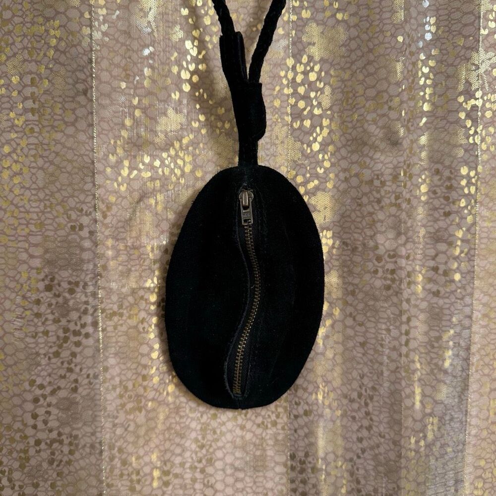 Free People Kingsley Boho Black Suede Leather Zip Wristlet Coin Pouch